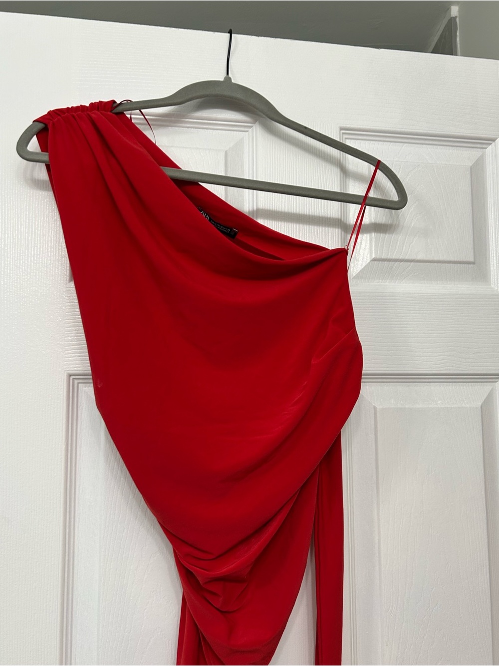 Zara One-Shoulder Asymmetrical Red Draped Skirt